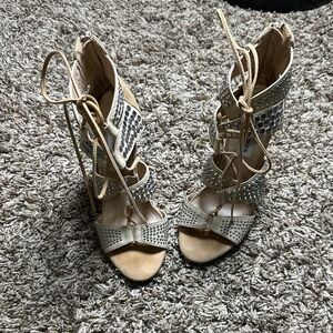 Steve Madden Silver Studded Lace-Up Heels Size 6.5